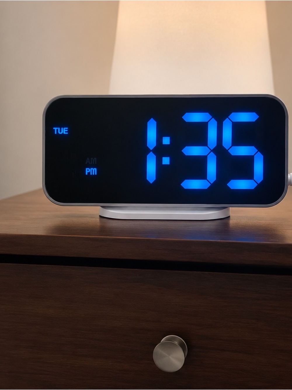 Amazon White Digital Alarm Clock with Blue LED Display